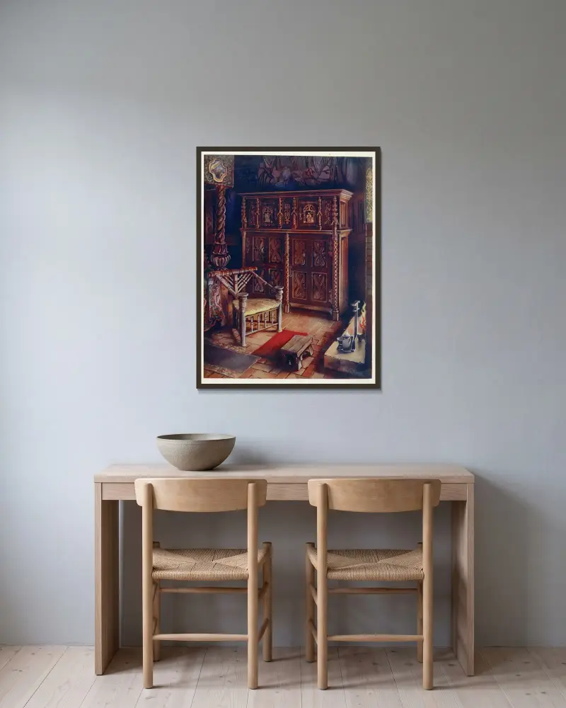 Das „Königszimmer“, Oxburgh Hall, Norfolk von Edwin Foley gerahmt an einer Wand