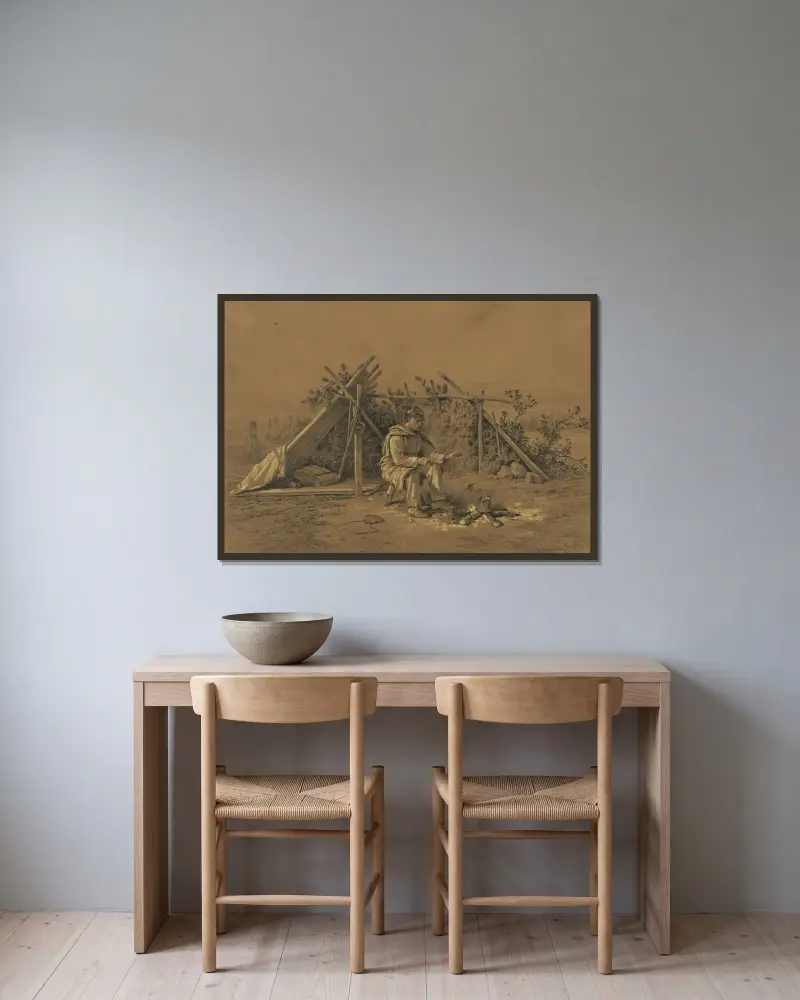 En juldagsmiddag. En scen vid den yttre posteringen av Edwin Forbes inramad på en vägg