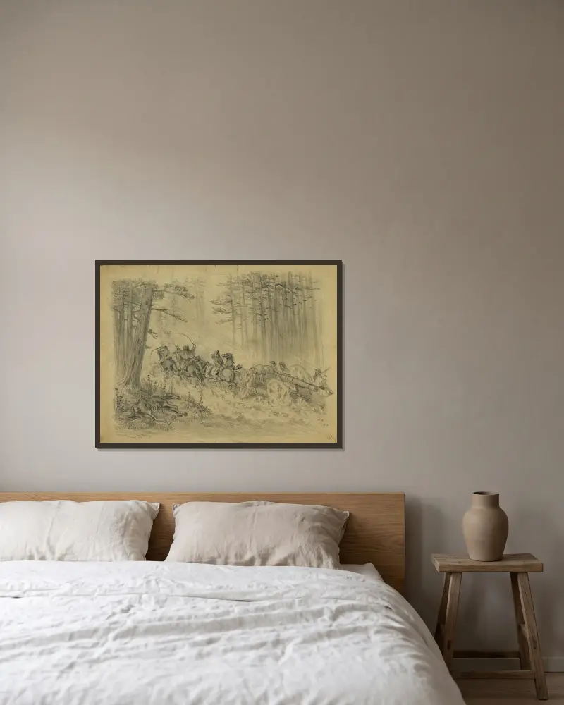 Ein stürmischer Marsch–(Artillerie)–Spotsylvania Court House von Edwin Forbes gerahmt an einer Wand