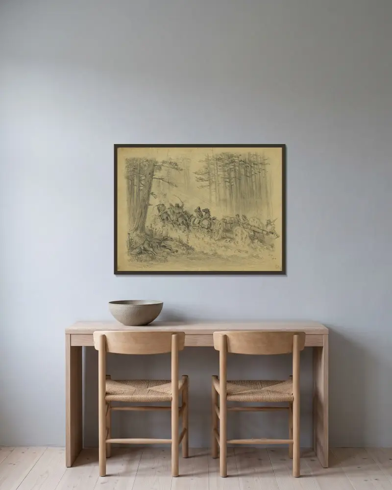 Ein stürmischer Marsch–(Artillerie)–Spotsylvania Court House von Edwin Forbes gerahmt an einer Wand