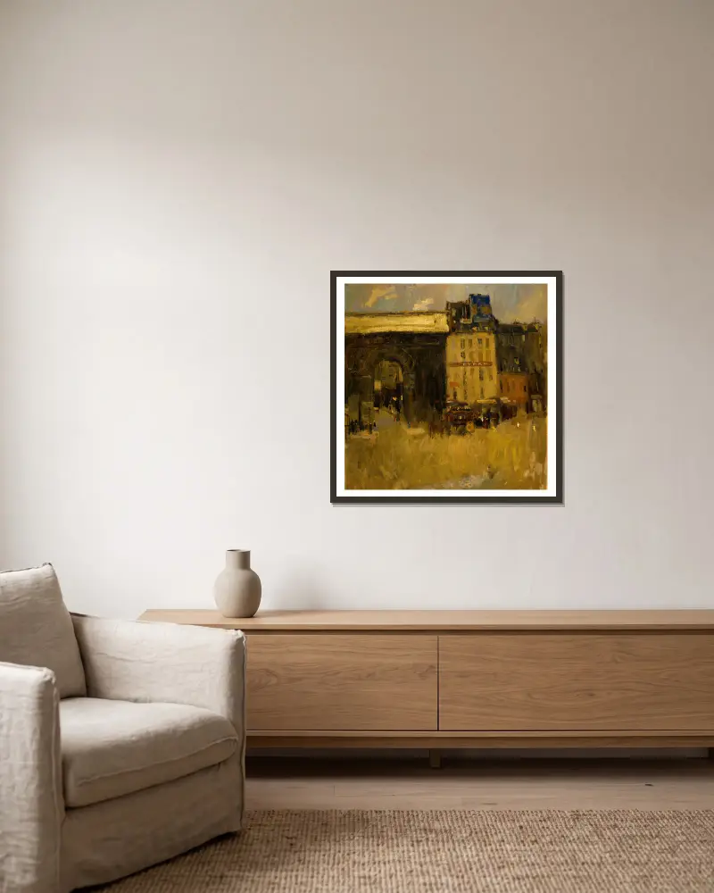 Alte Häuser (Paris) von Frank Edwin Scott gerahmt an einer Wand