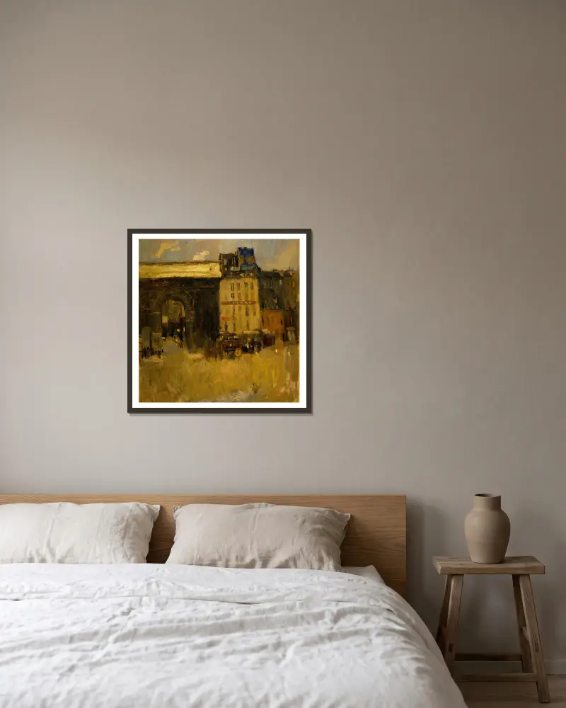 Alte Häuser (Paris) von Frank Edwin Scott gerahmt an einer Wand