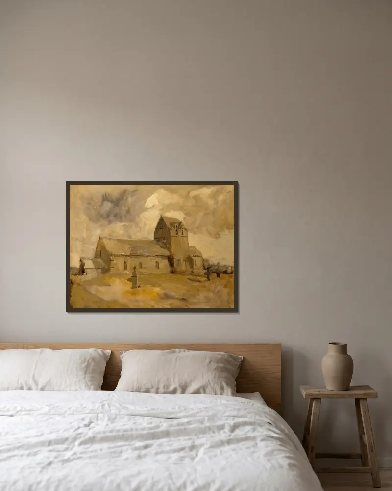 Byns kyrka och kyrkogård, Bretagne av Frank Edwin Scott inramad på en vägg