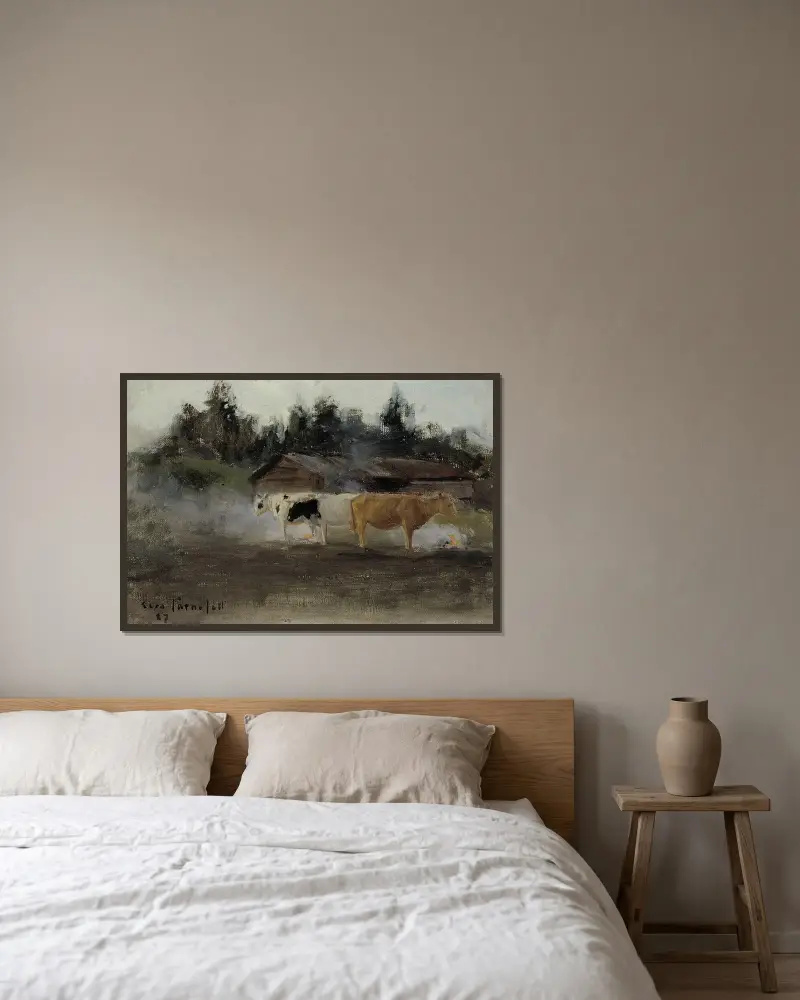 Kühe im Torfrauch, Studie von Eero Järnefelt gerahmt an einer Wand