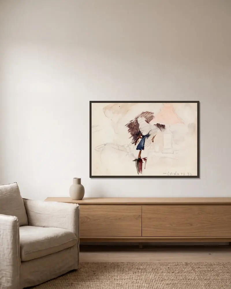 Dörnberger zeichnet von Eero Järnefelt gerahmt an einer Wand