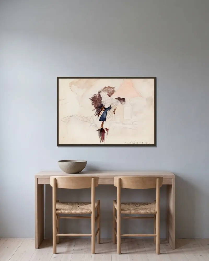 Dörnberger zeichnet von Eero Järnefelt gerahmt an einer Wand