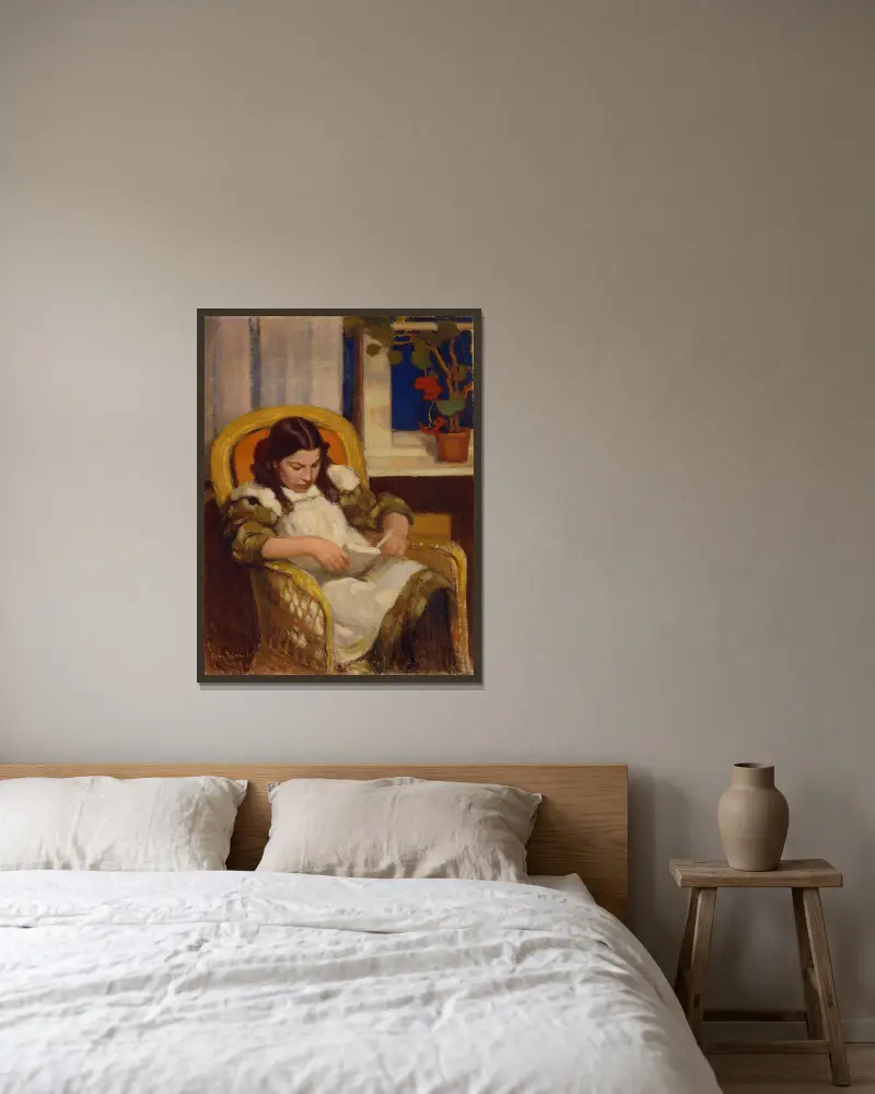 Lesendes Mädchen von Eero Järnefelt gerahmt an einer Wand