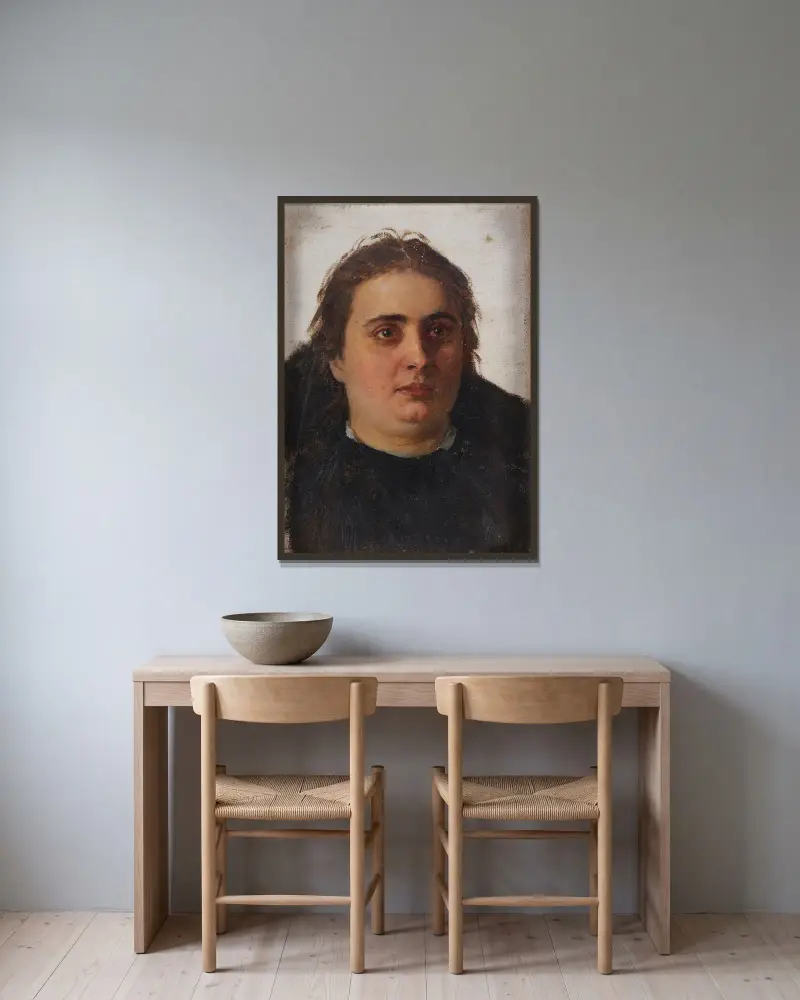 Porträtt av Emilia Vasilievna Borisova av Ilya Efimovich Repin inramad på en vägg