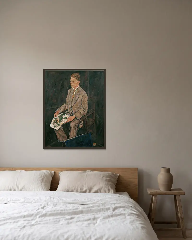 Porträtt av Dr. Franz Martin Haberditzl av Egon Schiele inramad på en vägg