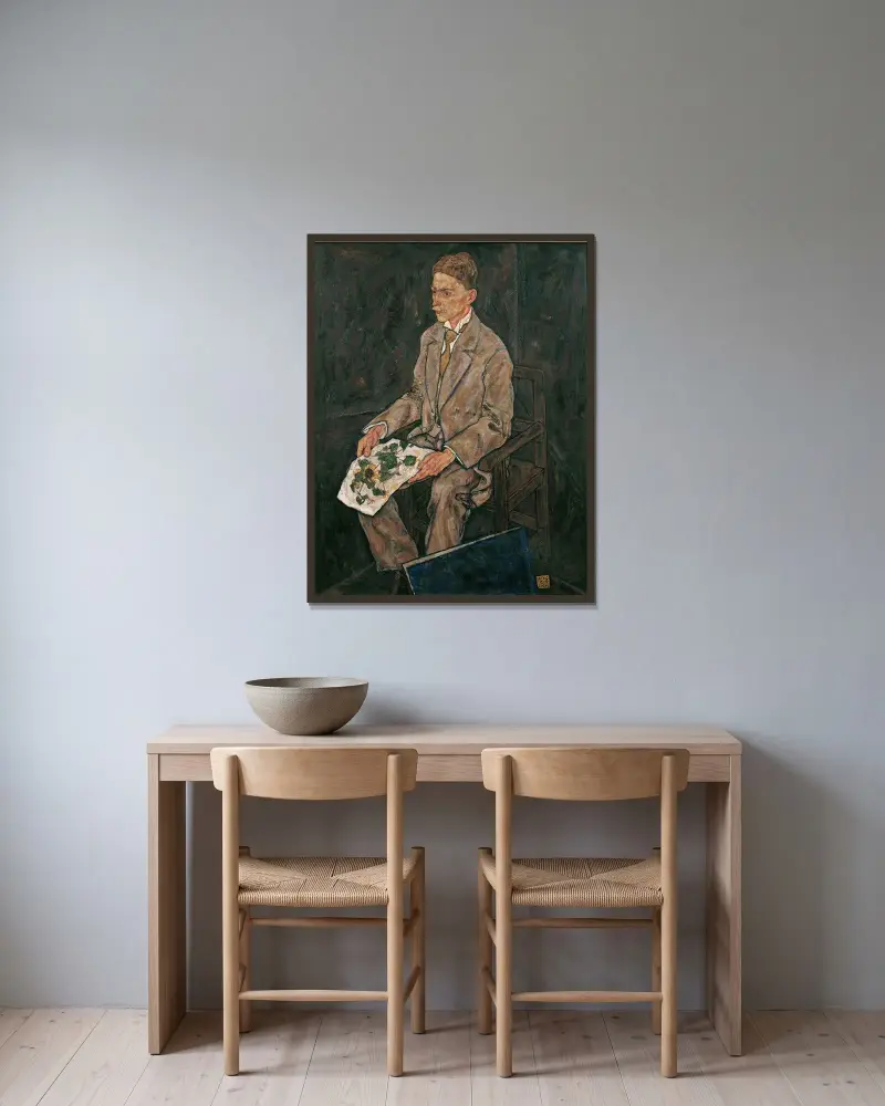 Porträtt av Dr. Franz Martin Haberditzl av Egon Schiele inramad på en vägg