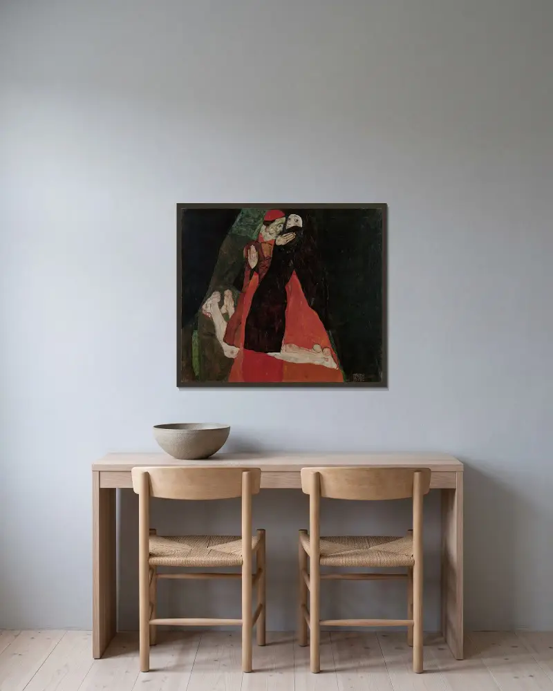 Cardinal and Nun (Caress) av Egon Schiele inramad på en vägg