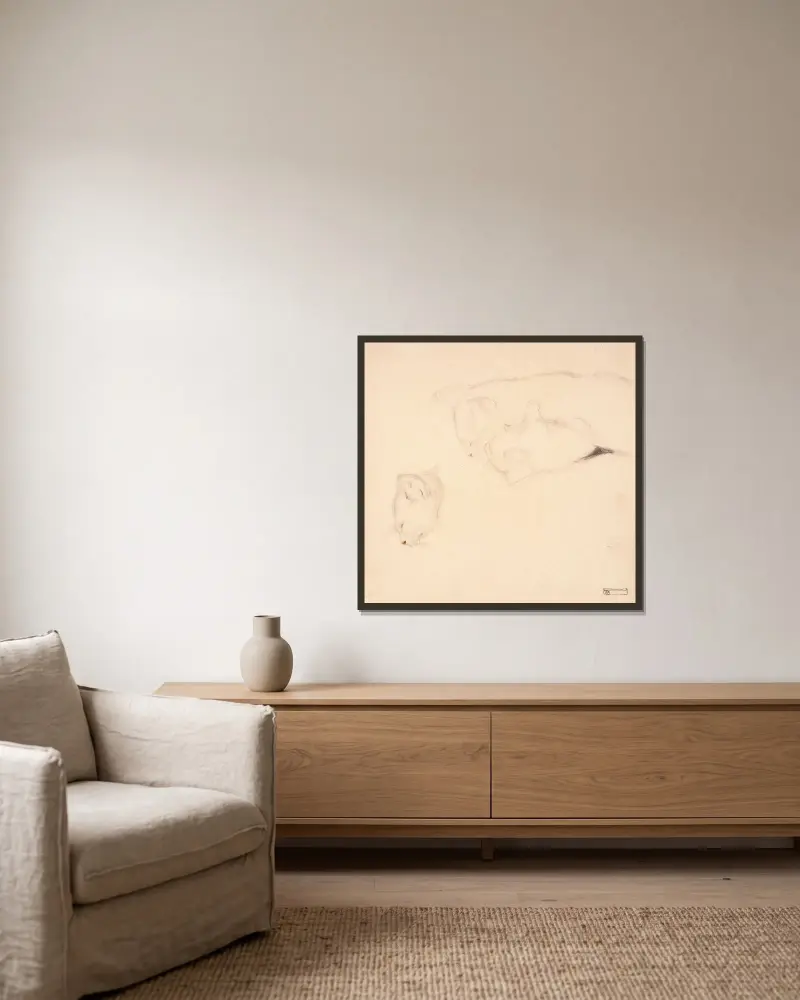 Kočky. Studie, Egon Schiele v rámu na stěně