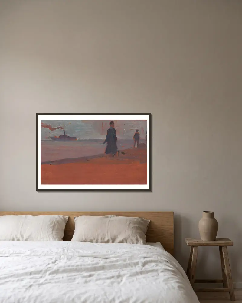 Dampfer vom Strand aus gesehen av Egon Schiele inramad på en vägg