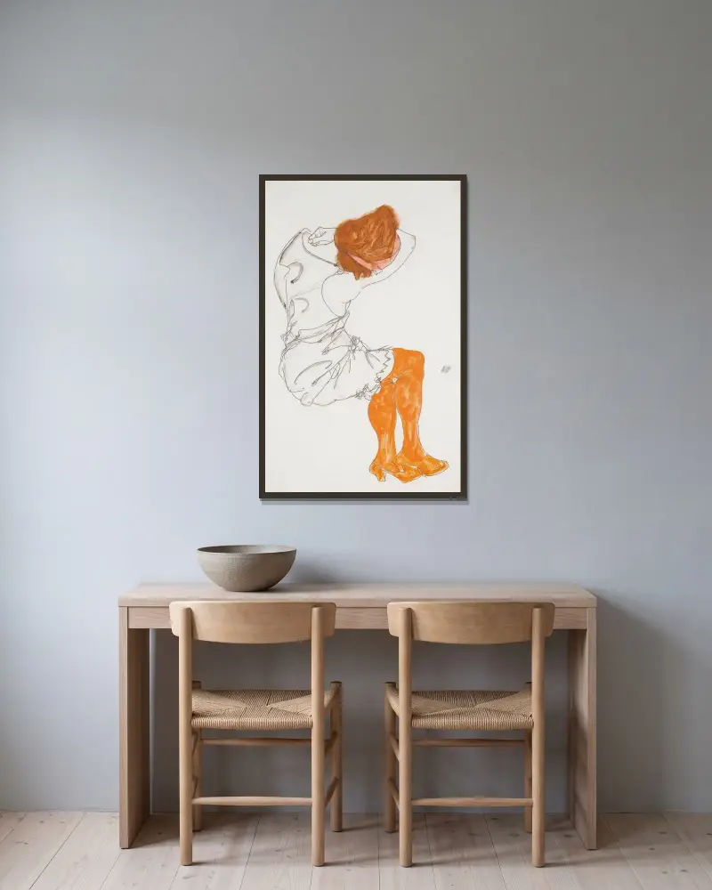 Das Schlafende Mädchen (The Sleeping Girl) av Egon Schiele inramad på en vägg