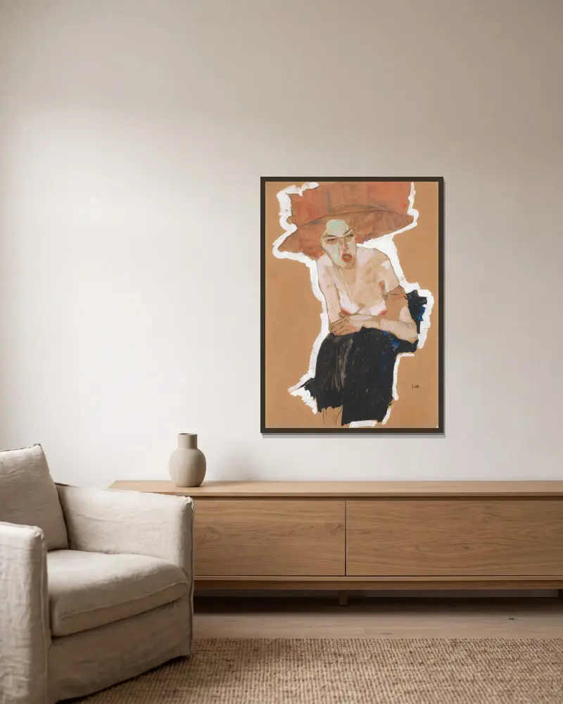 Die Hämische av Egon Schiele inramad på en vägg