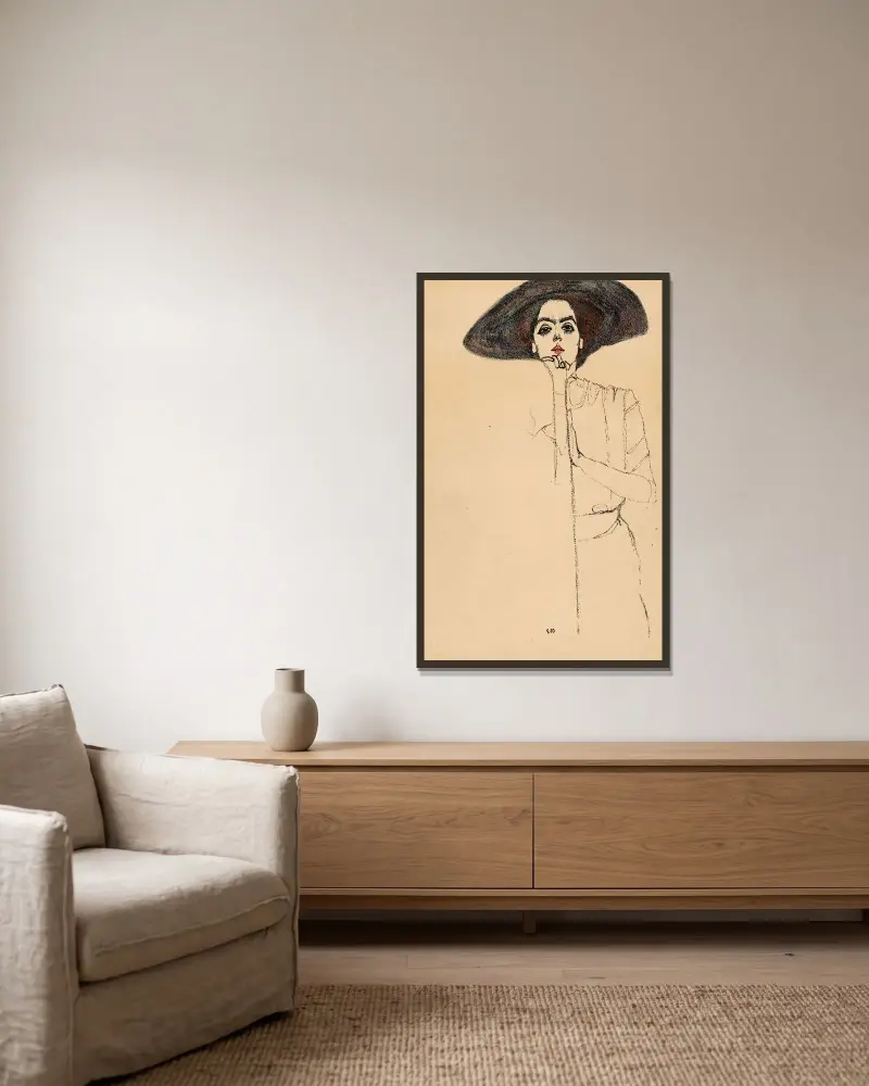 Frauenbildnis II av Egon Schiele inramad på en vägg