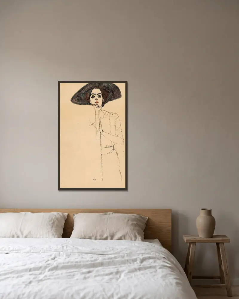 Frauenbildnis II av Egon Schiele inramad på en vägg