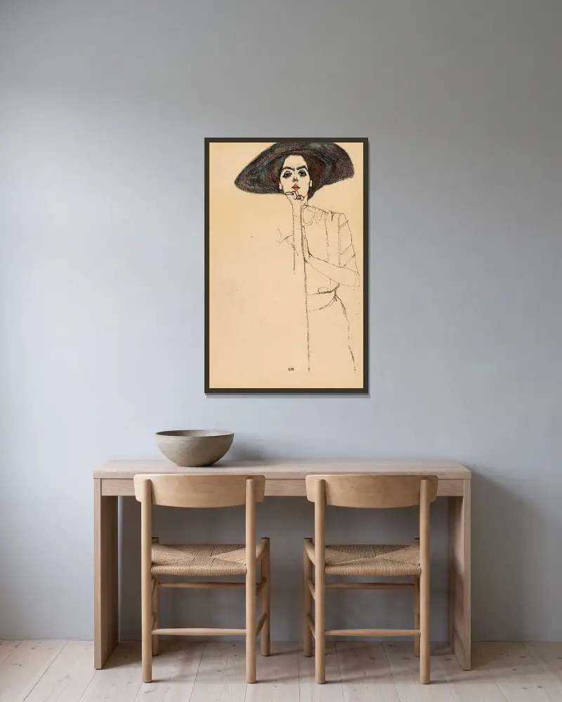 Frauenbildnis II av Egon Schiele inramad på en vägg