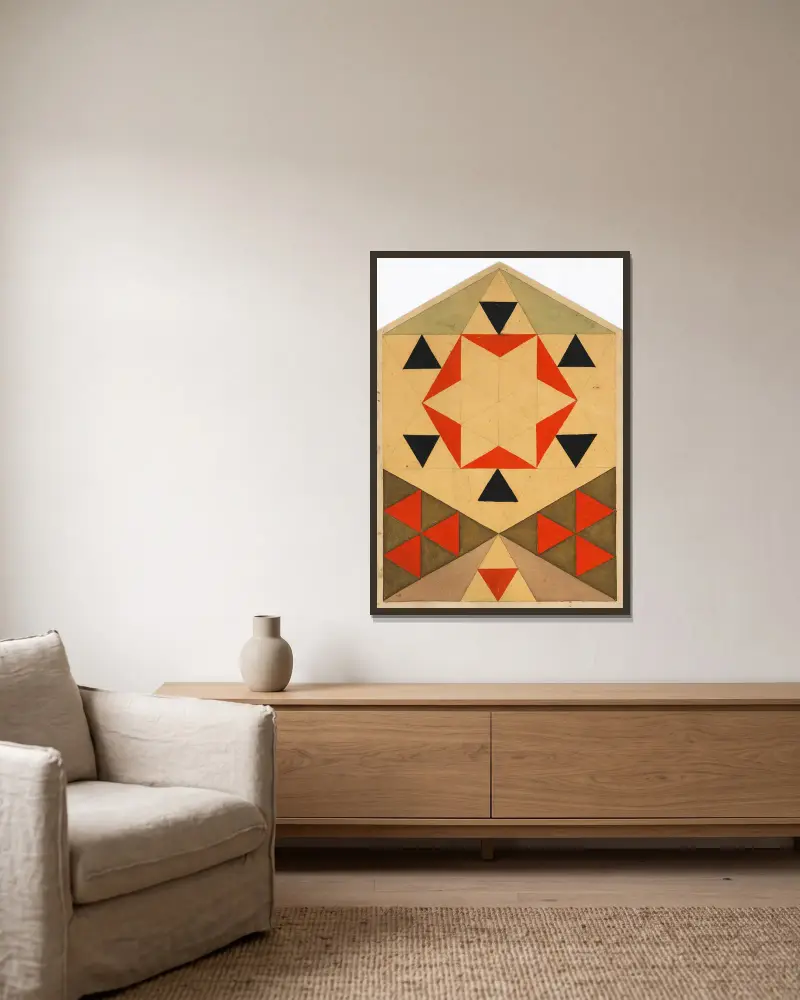 Geometrická studie (žákovská práce), Egon Schiele v rámu na stěně