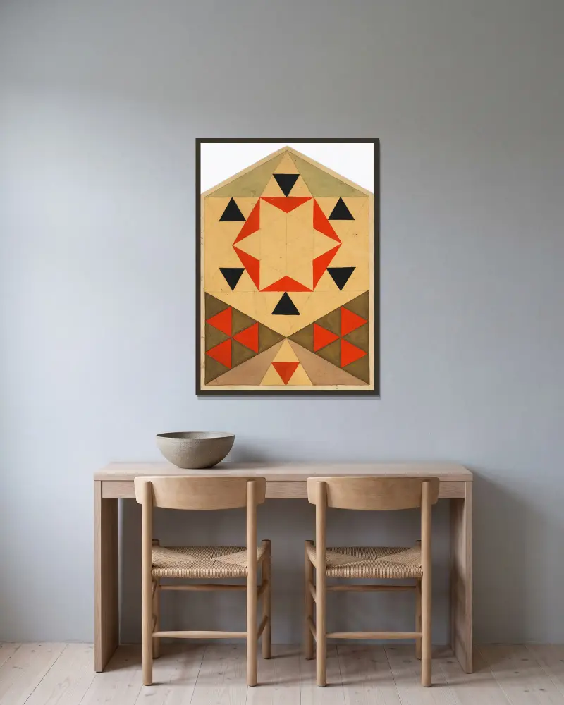Geometrická studie (žákovská práce), Egon Schiele v rámu na stěně