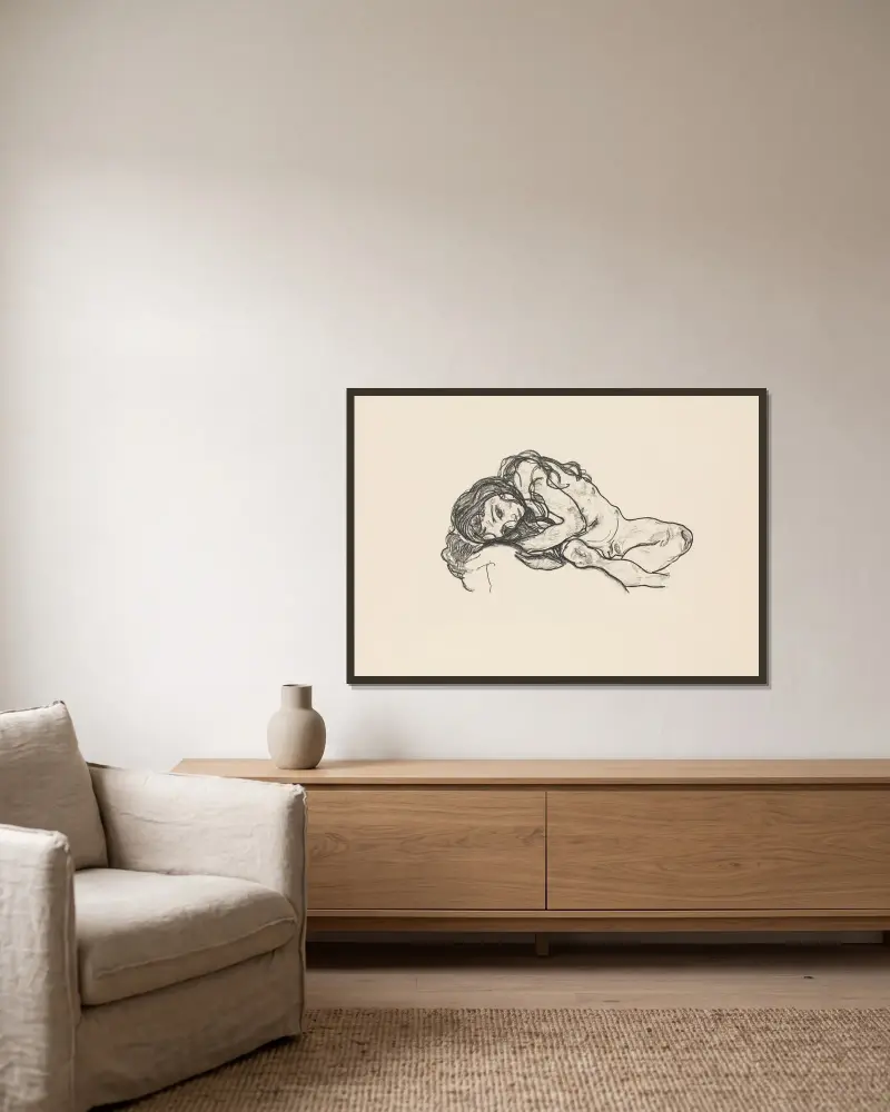 Girl av Egon Schiele inramad på en vägg