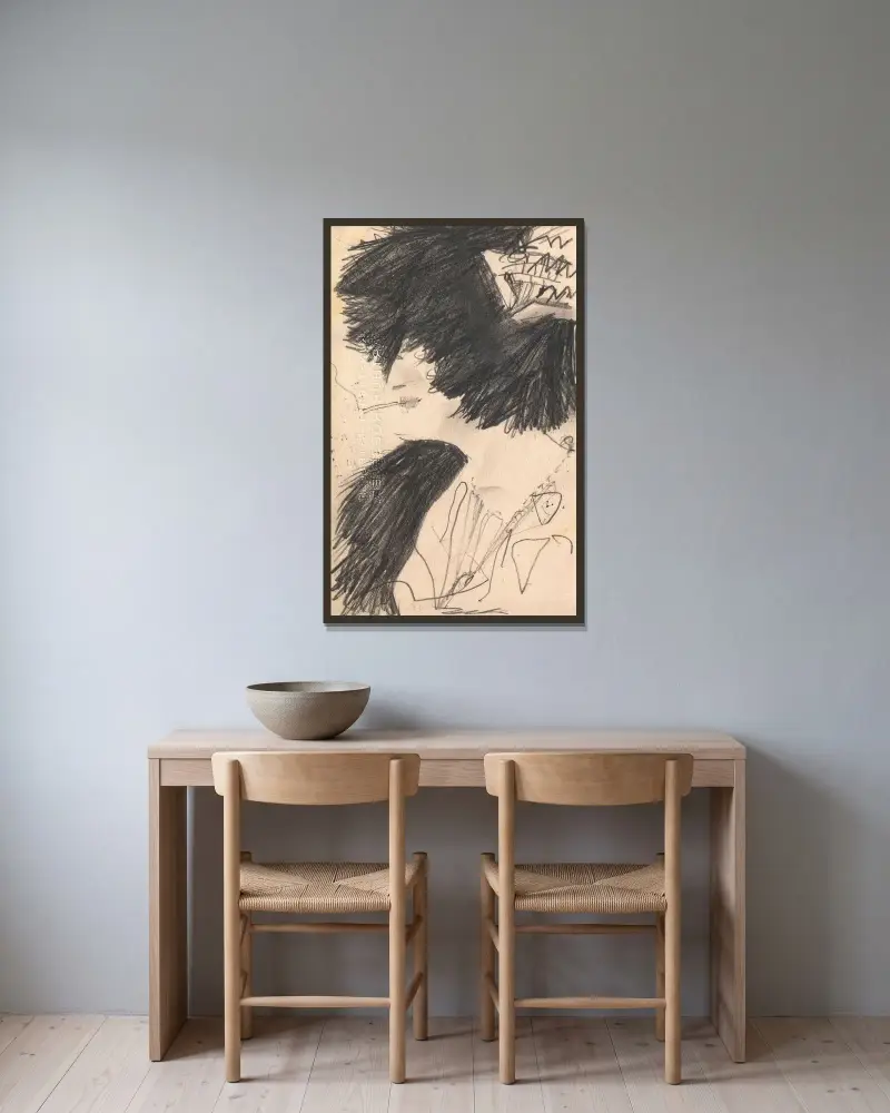 Grete Wolf av Egon Schiele inramad på en vägg