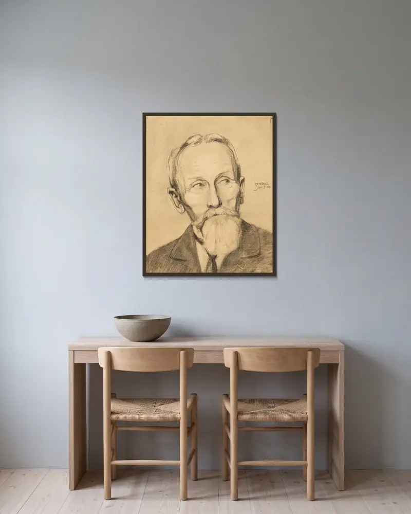 Herrenporträt mit Vollbart von Egon Schiele gerahmt an einer Wand