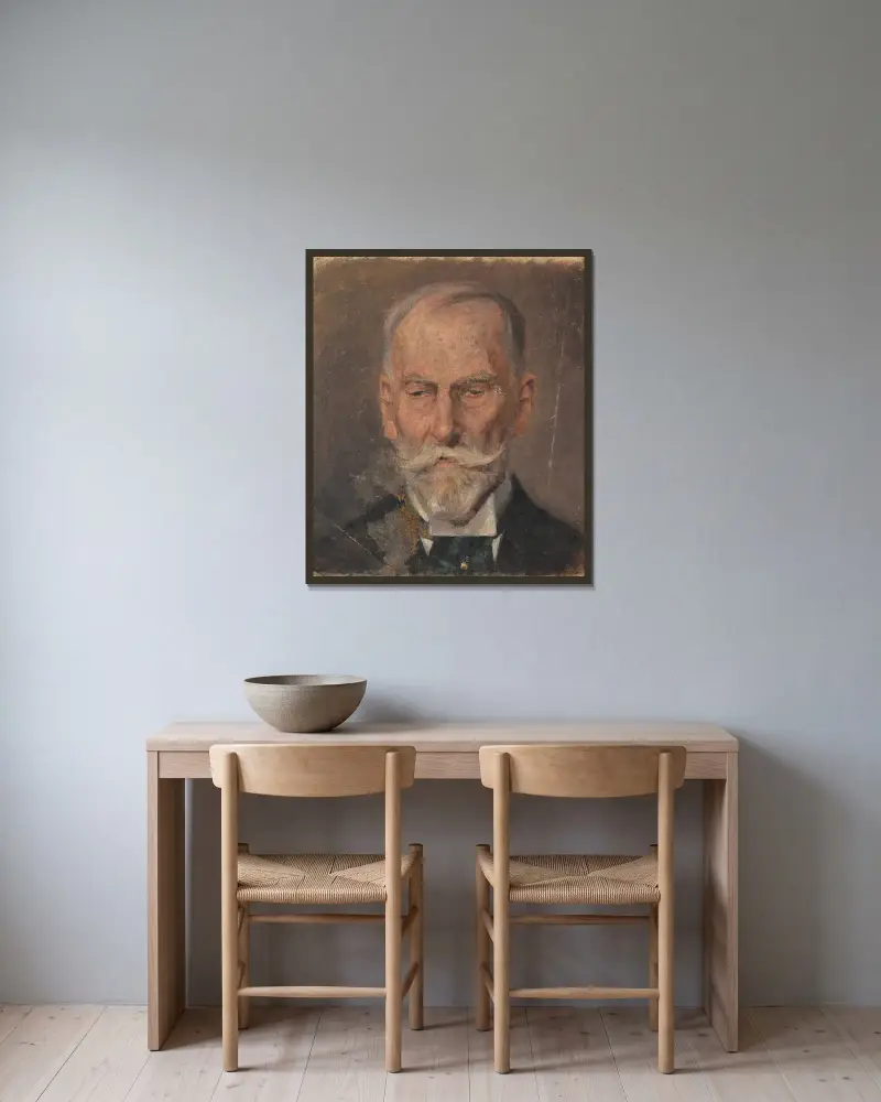 Herrenporträt av Egon Schiele inramad på en vägg