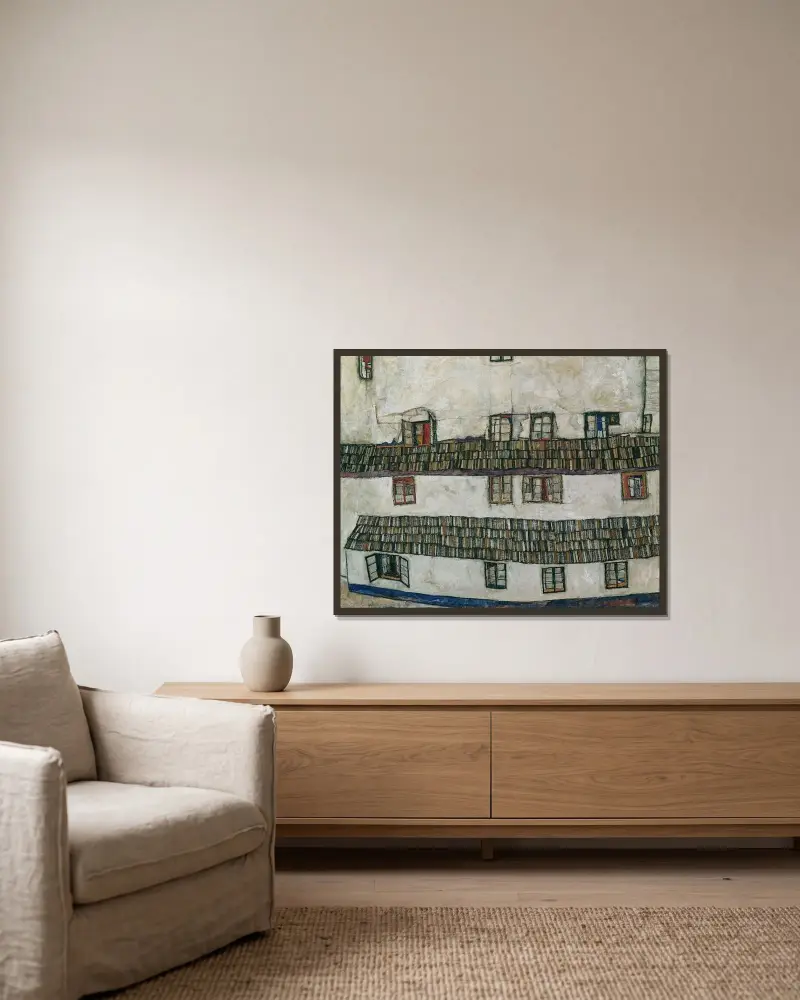 House wall (window) av Egon Schiele inramad på en vägg