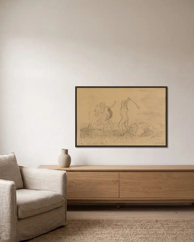 Kain erschlägt Abel von Egon Schiele gerahmt an einer Wand
