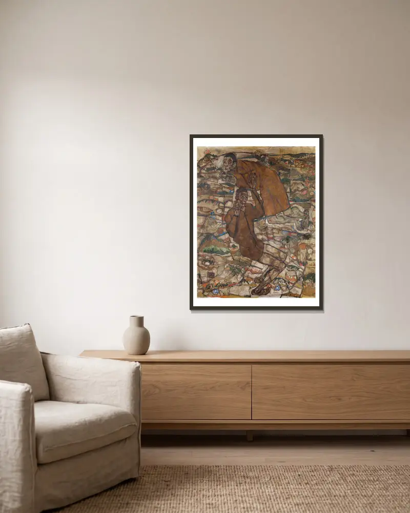 Levitation (The Blind II) av Egon Schiele inramad på en vägg