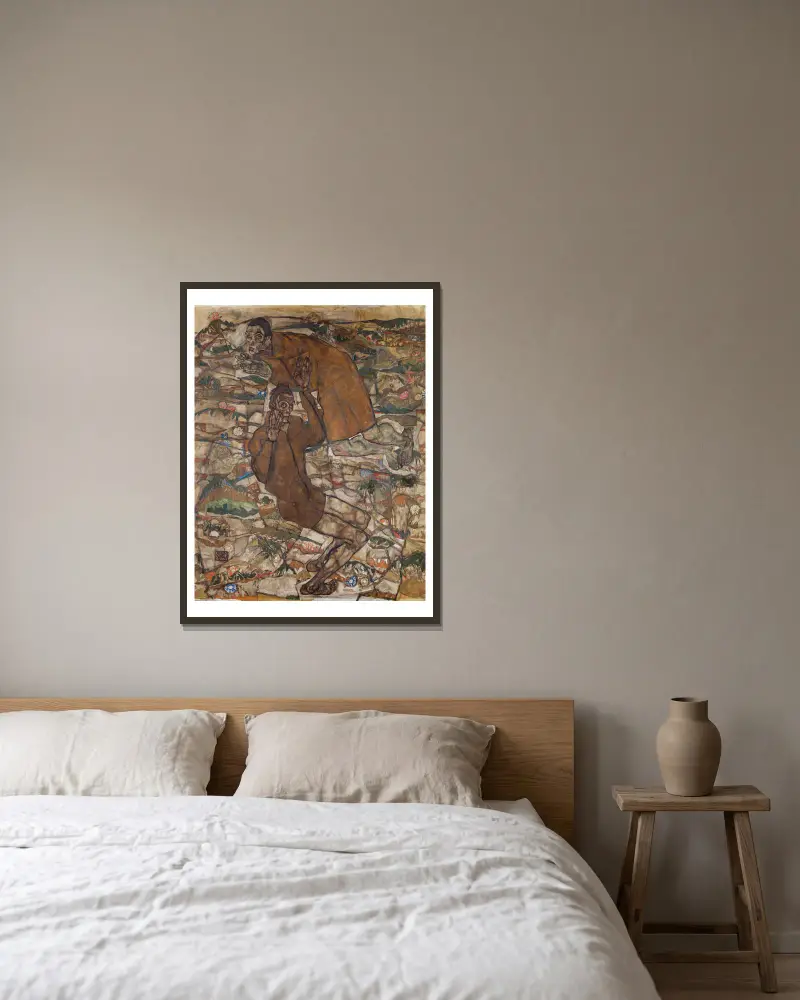 Levitation (The Blind II) av Egon Schiele inramad på en vägg