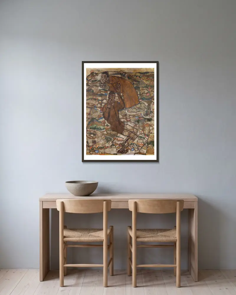 Levitation (The Blind II) av Egon Schiele inramad på en vägg