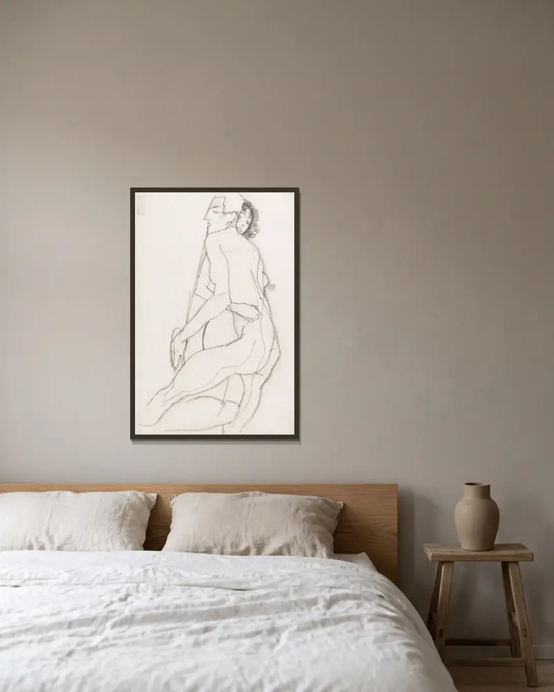 Liebespaar von Egon Schiele gerahmt an einer Wand