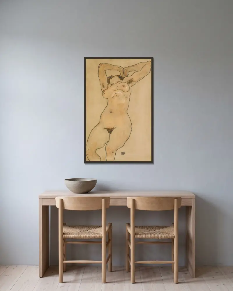 Liegende (Reclining Nude) av Egon Schiele inramad på en vägg