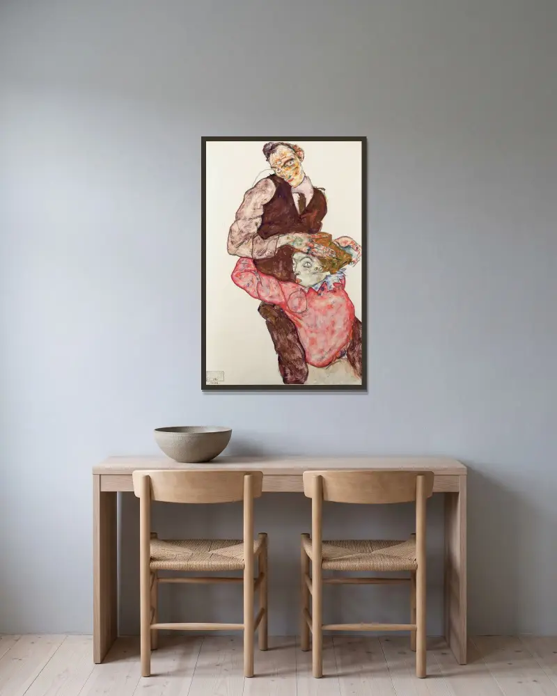 Lovers av Egon Schiele inramad på en vägg