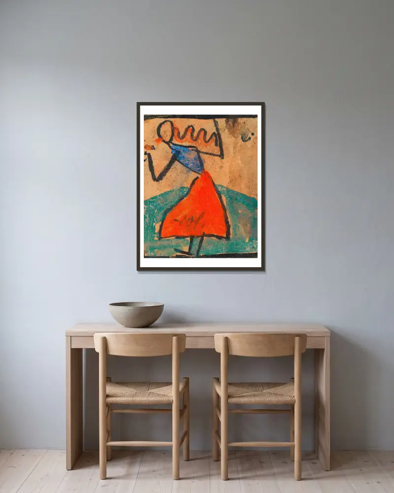 Mädchen mit rotem Rock av Egon Schiele inramad på en vägg