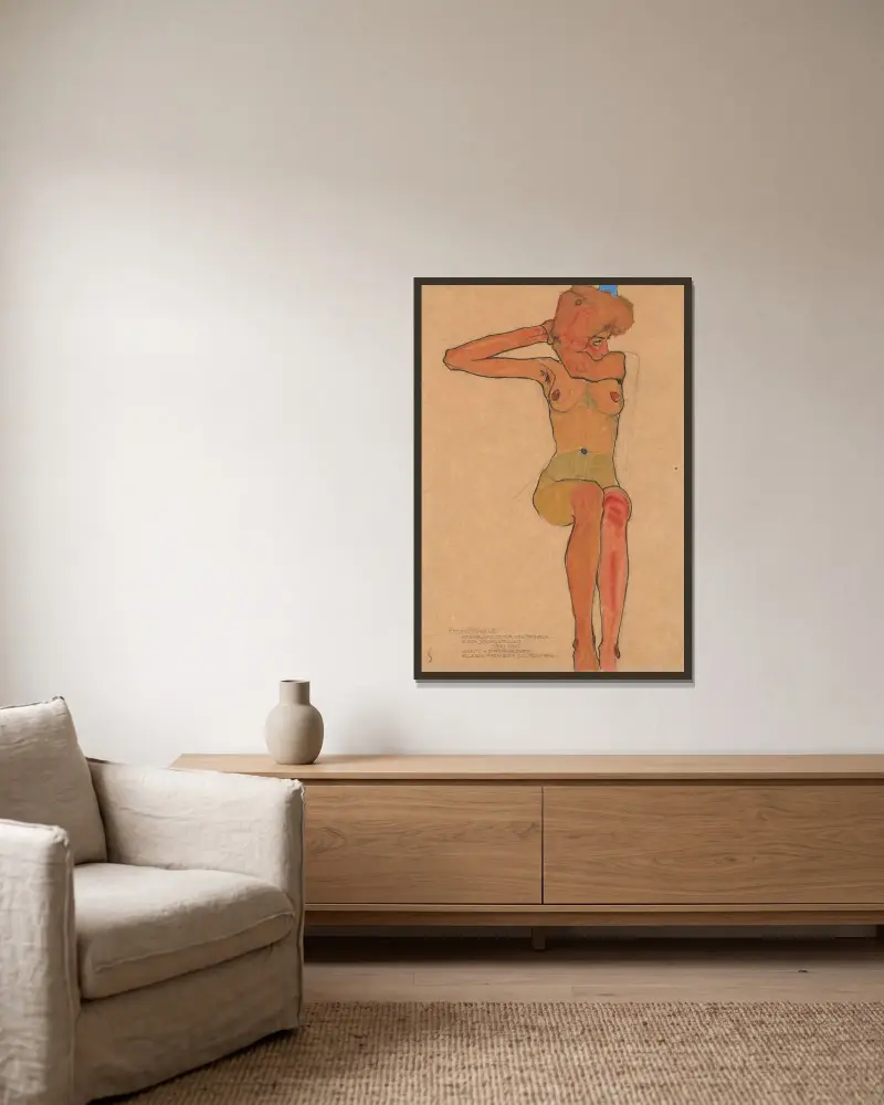 Mädchenakt (Gertrude) – Nr. 1 von Egon Schiele gerahmt an einer Wand
