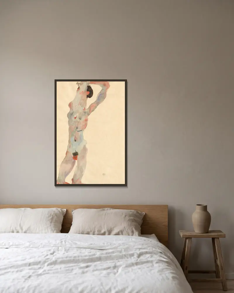 Männlicher Akt, 1912 – nr 1 av Egon Schiele inramad på en vägg