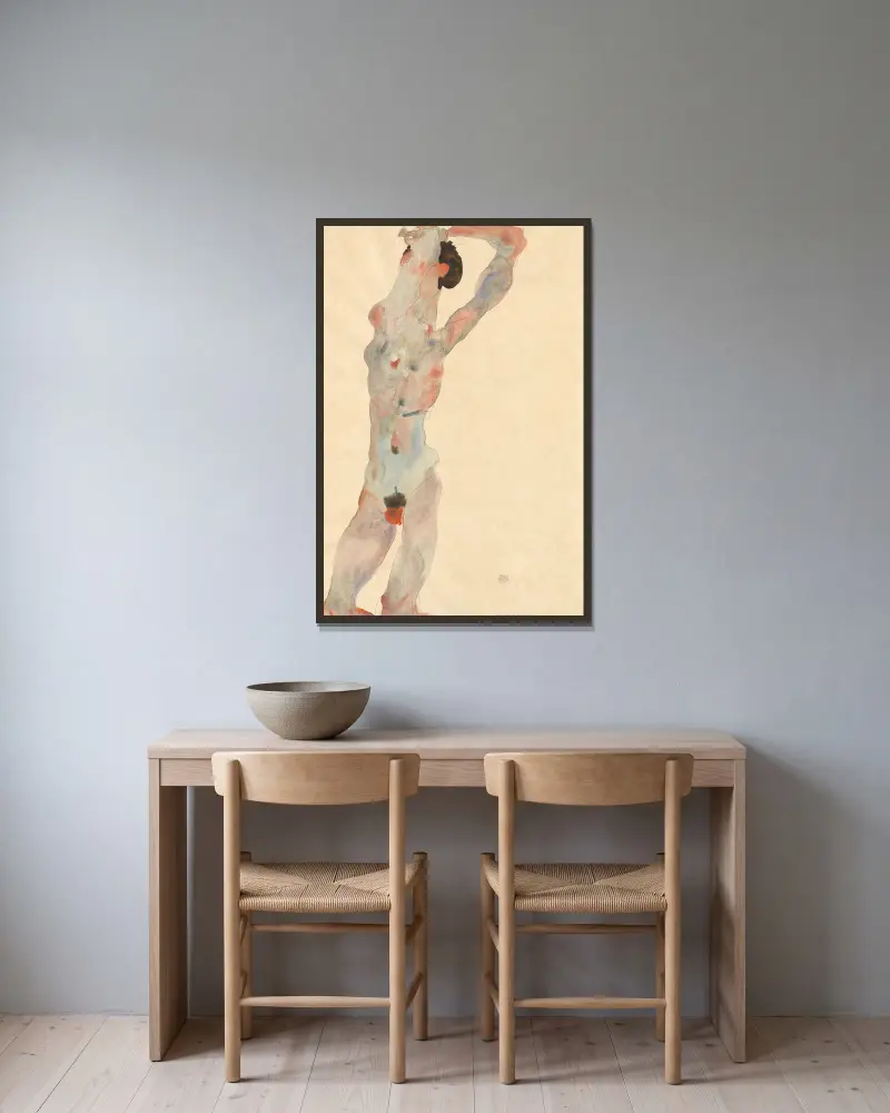 Männlicher Akt, 1912 – nr 1 av Egon Schiele inramad på en vägg