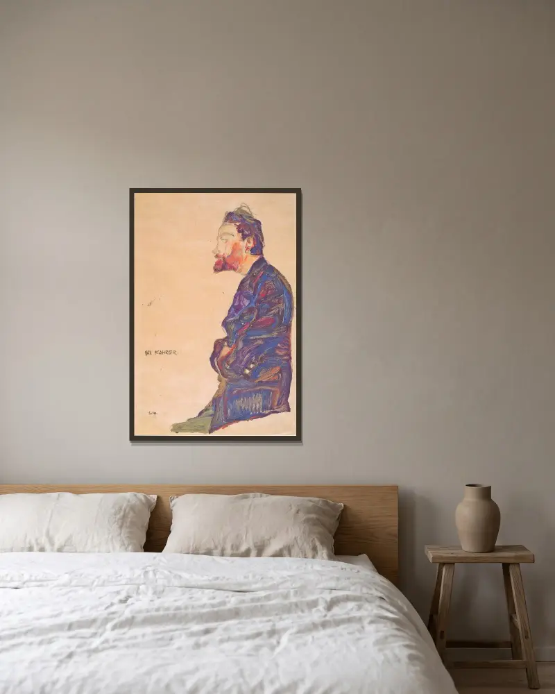 Max Kahrer im Profil av Egon Schiele inramad på en vägg
