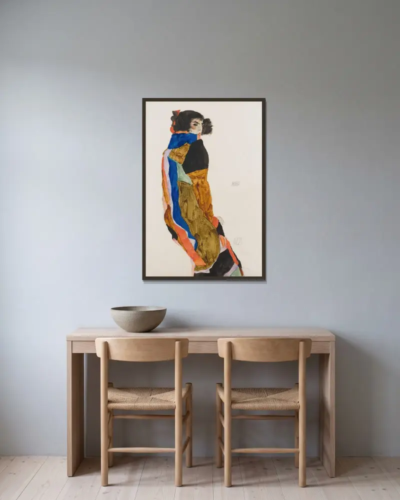 Moa av Egon Schiele inramad på en vägg