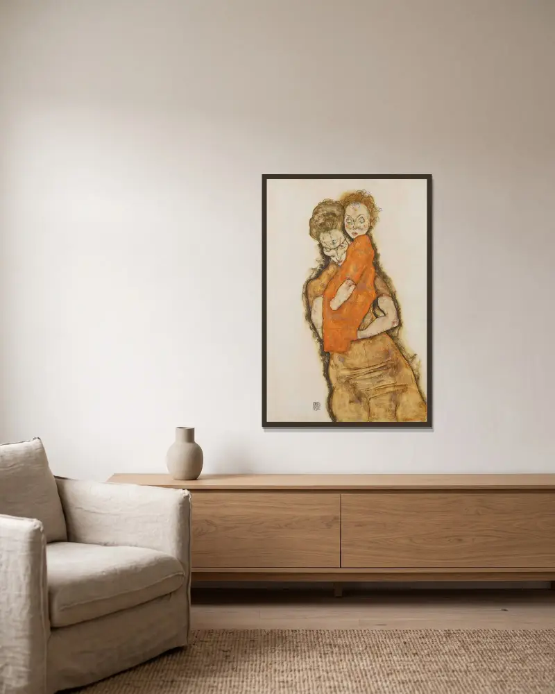 Mother and Child av Egon Schiele inramad på en vägg