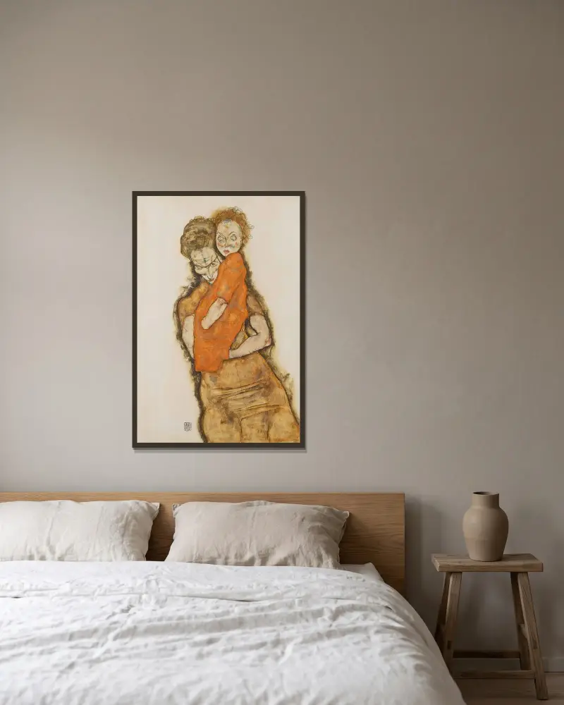 Mother and Child av Egon Schiele inramad på en vägg