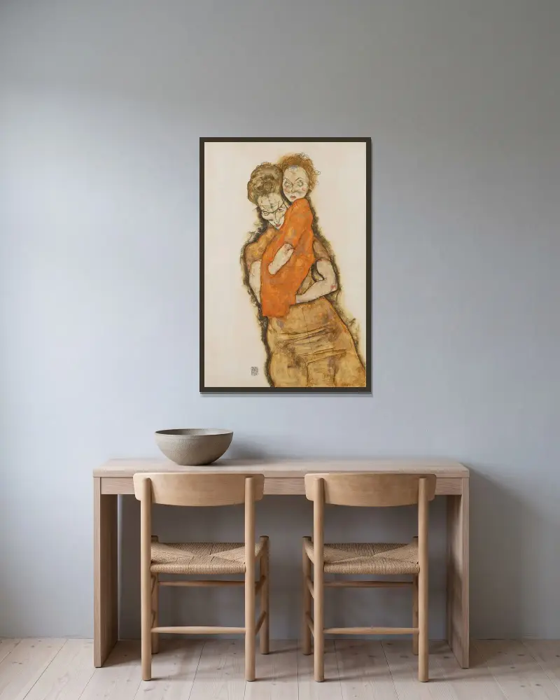 Mother and Child av Egon Schiele inramad på en vägg