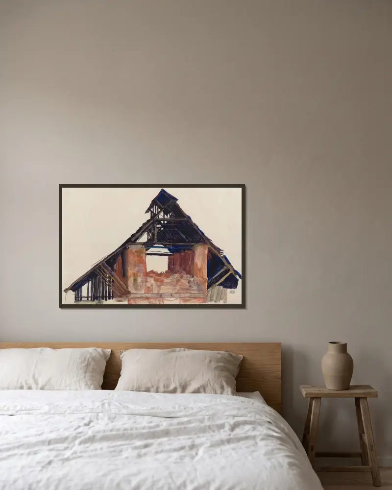 Old Gable av Egon Schiele inramad på en vägg