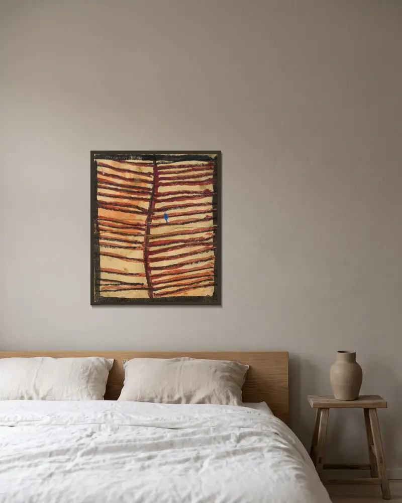 Ornament mit parallelen Linien von Egon Schiele gerahmt an einer Wand