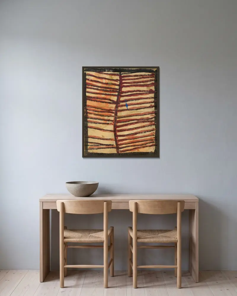 Ornament mit parallelen Linien von Egon Schiele gerahmt an einer Wand