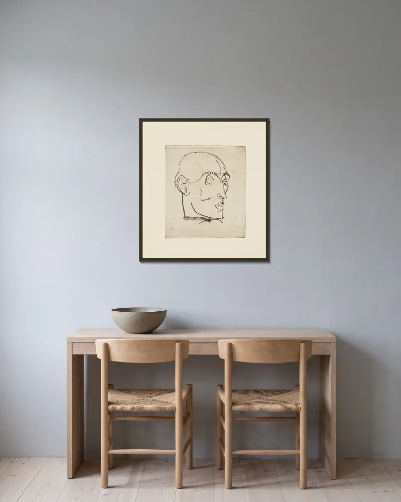 Porträtt av en man av Egon Schiele inramad på en vägg