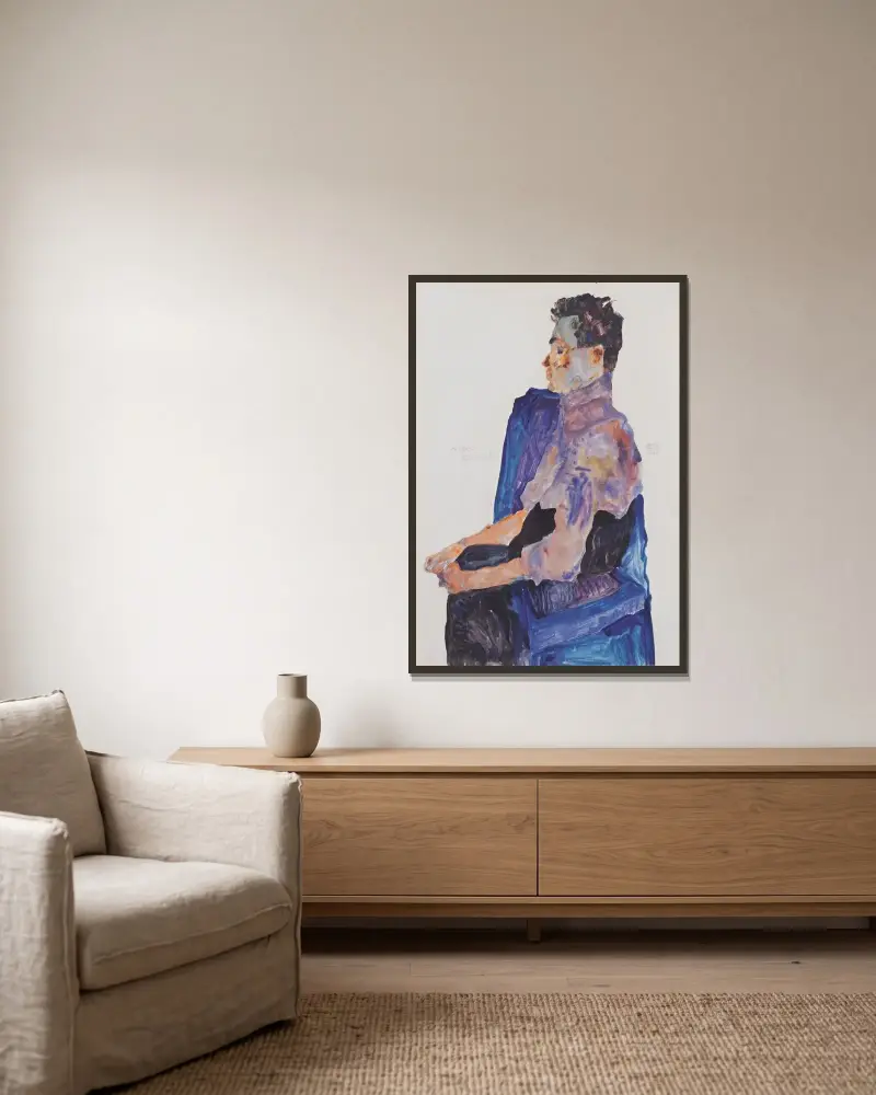 Porträtt av Anton Peschka av Egon Schiele inramad på en vägg